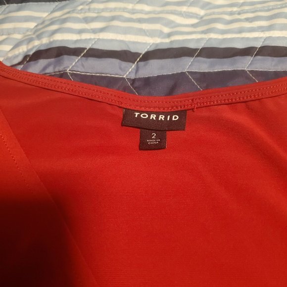 Torrid Sz 2X Babydoll Wrap Chiffon Sleeves Surplice Top Red Christmas Holiday - Picture 8 of 10